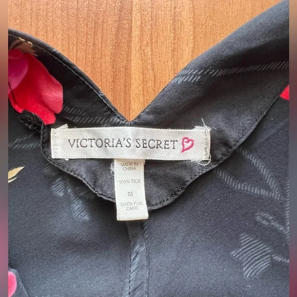 Vintage 90s Victoria’s Secret Silk Rose Chemise M Lace Trim
